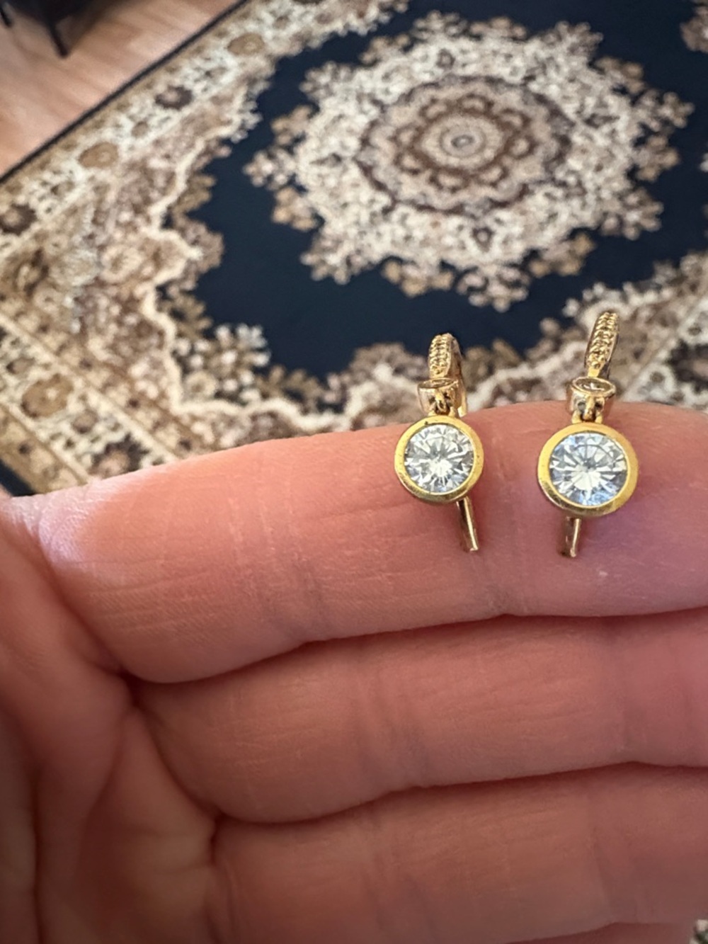 TWO-DAY SALE! DOUBLE BEZEL CRYSTAL GOLD-PLATED LEVERBACK 1.3" EARRINGS - Picture 2 of 8